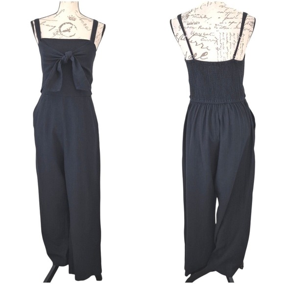 Abercrombie & Fitch Pants - Abercrombie And Fitch black Linen Cotton blend Wide Leg Jumpsuit L